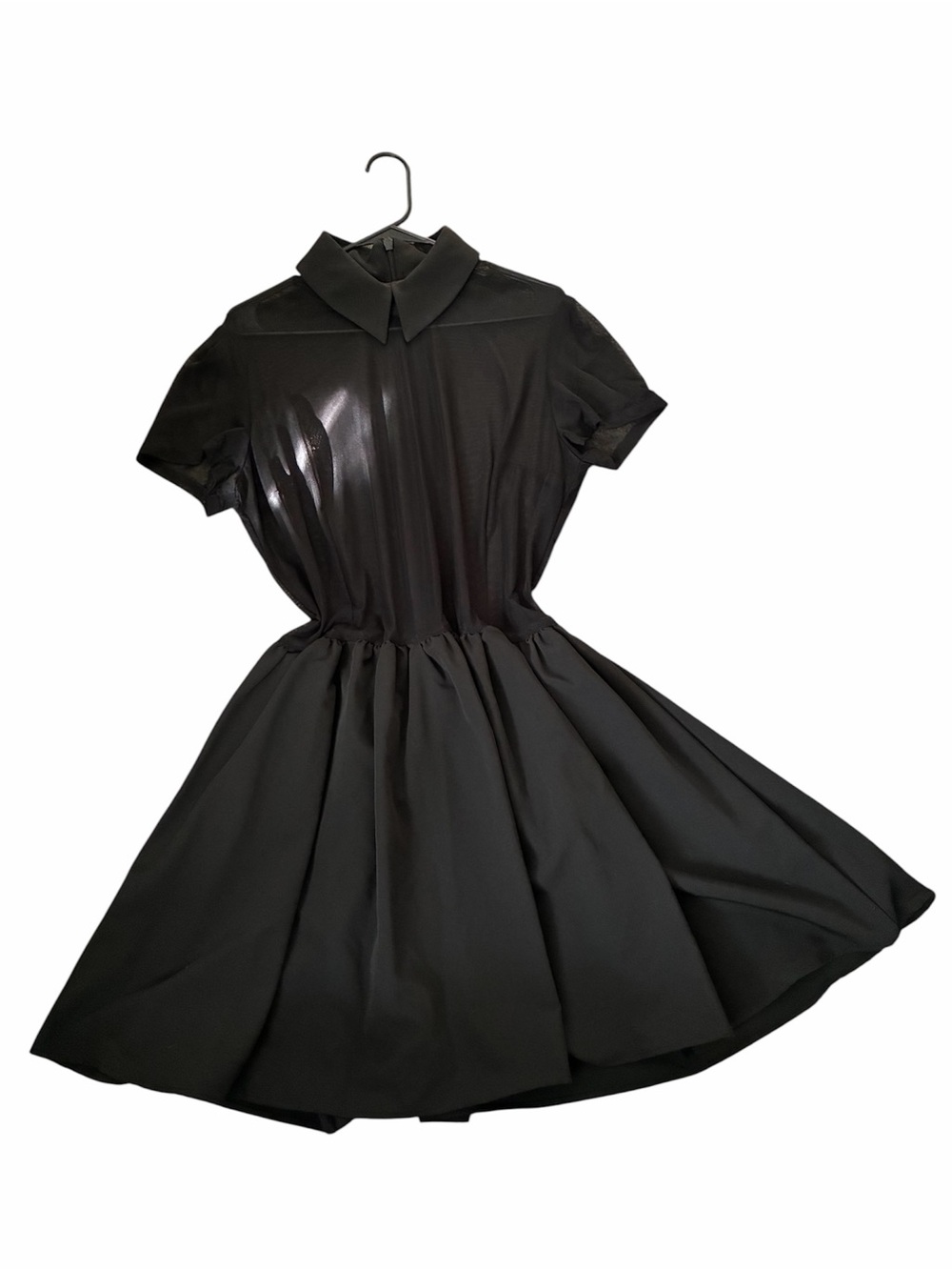 Deandri plus size Elegant Black Short-Sleeve Collared Mini Dress